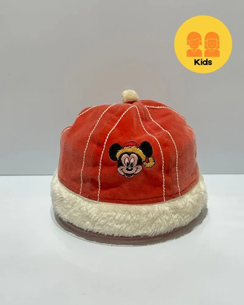 Vintage Red Disney Mickey Mouse Beanie Hat with Furry Brim photo 1