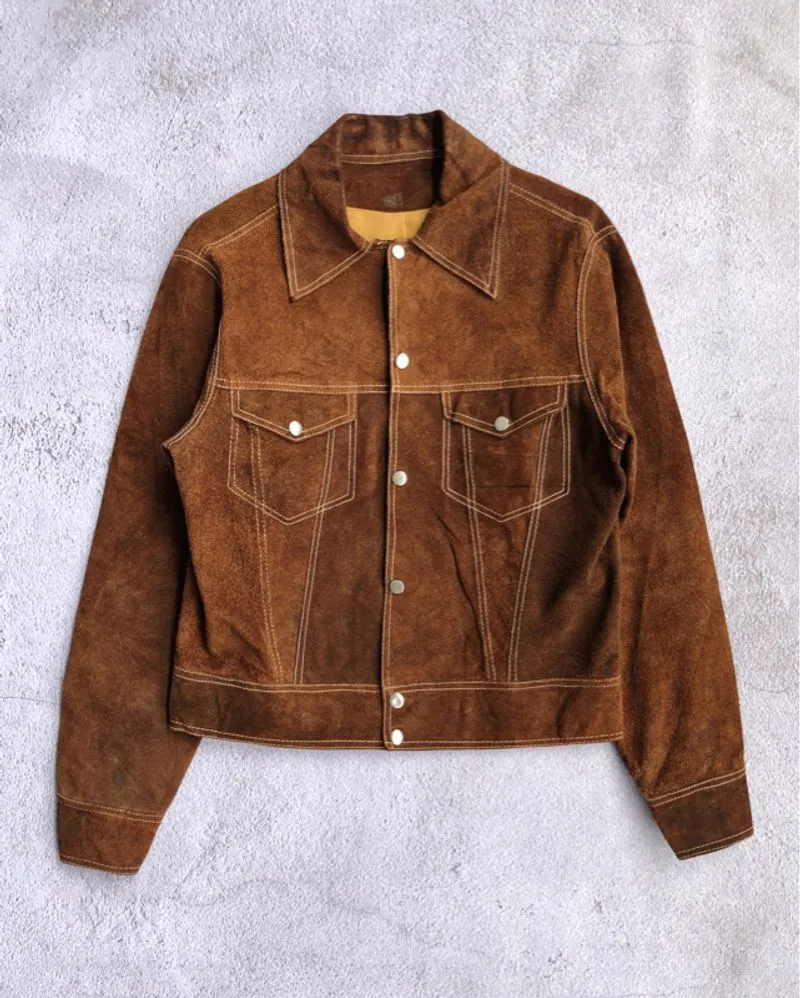 1950's trucker brown leather suede jacket  photo 1