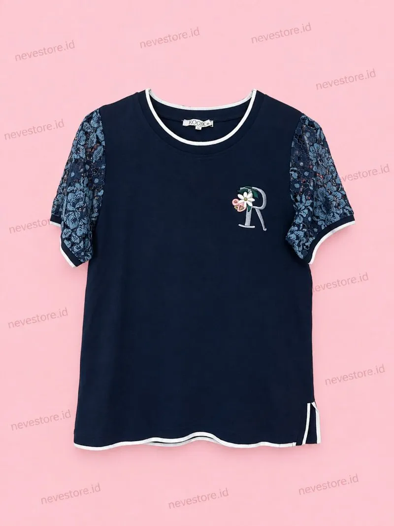 Kaos Kobe Navy Blue Lace Floral TShirt photo 1