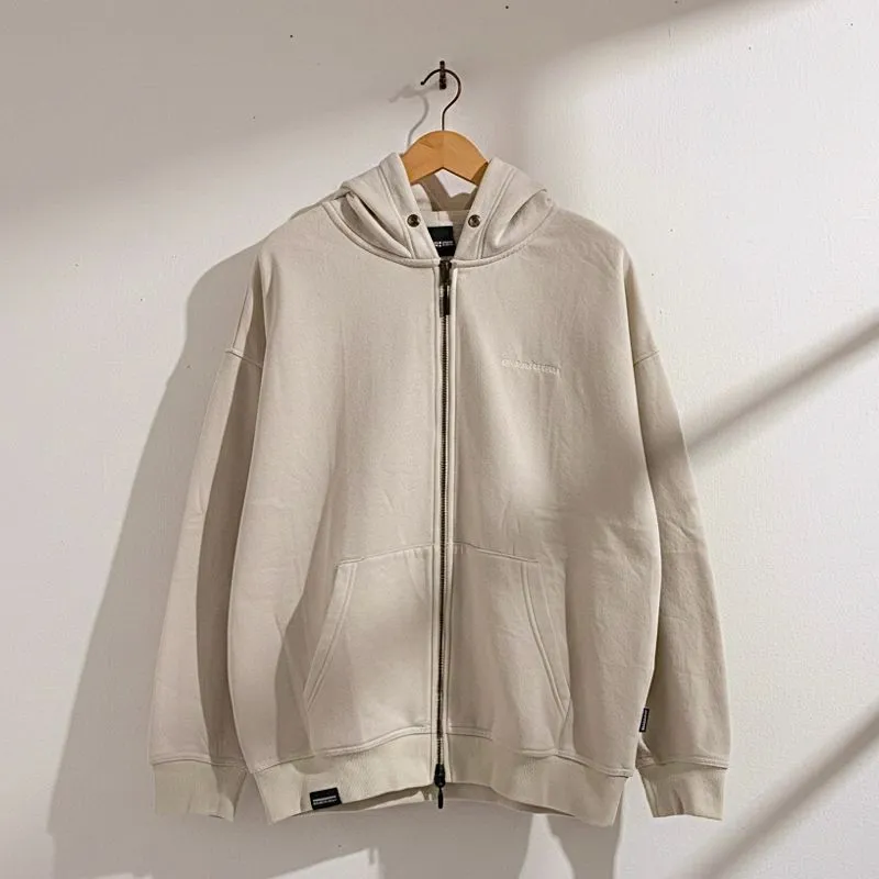 GROOVERHYME Korean Streetwear Script Beige Zip Hoody photo 1