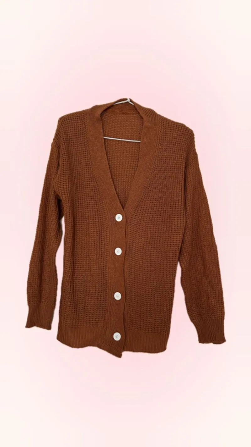 Cardigan Rajut Waffle Coklat photo 1
