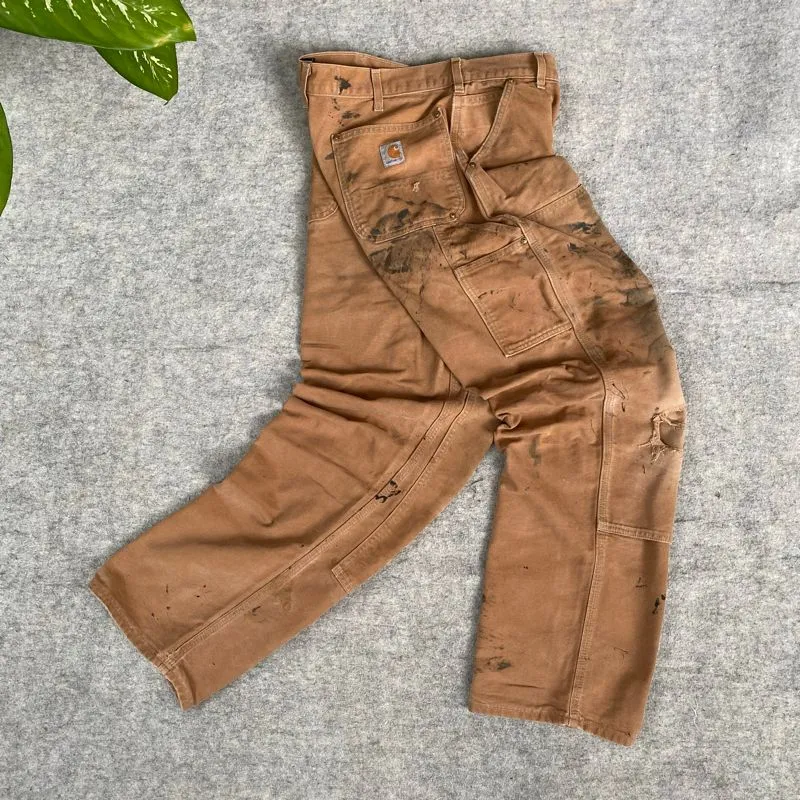 Long pants canvas Carharrt brown double knee carpenter photo 1