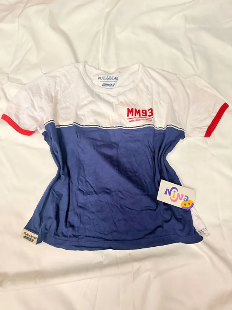 pull & bear MM93 race car f1 white blue red graphic top photo 1
