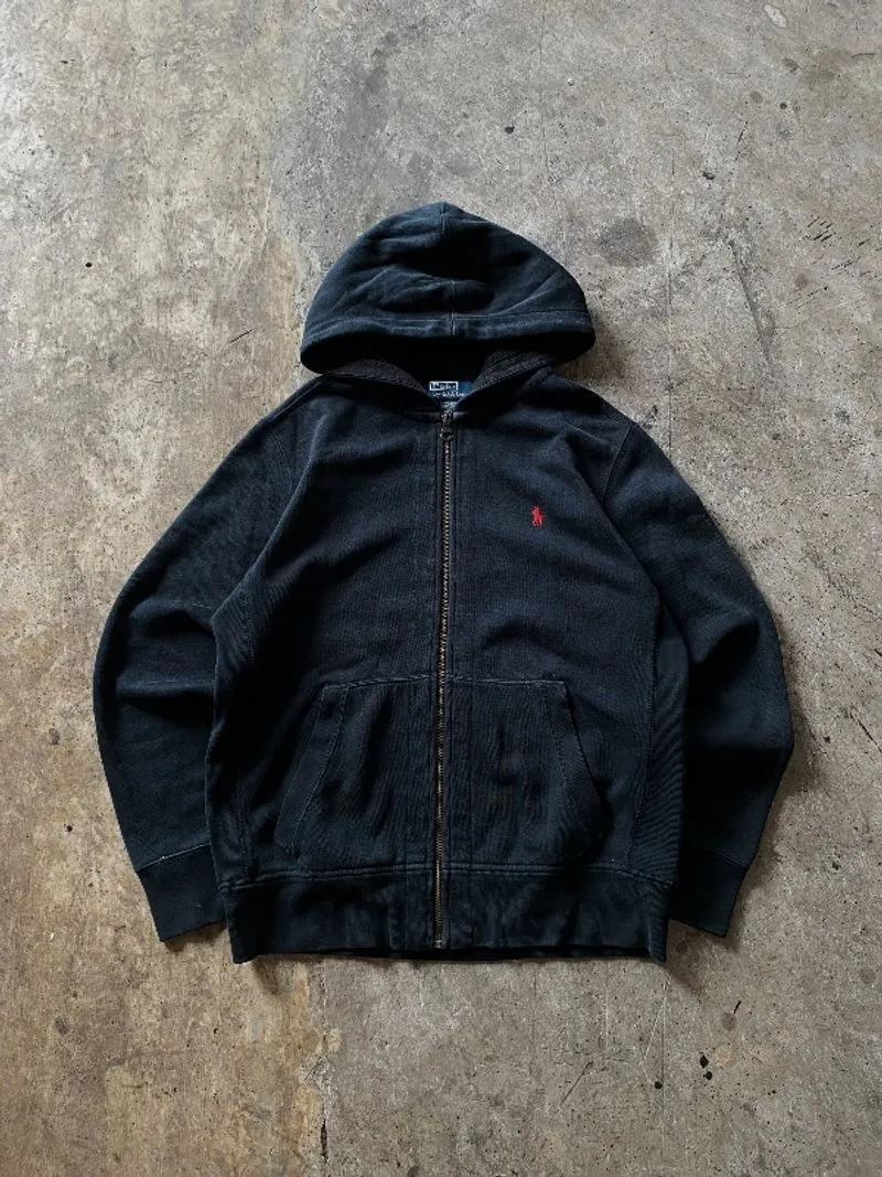 Vtg 90's Sun Faded Zip Hoodie Basic Logo Black Color by PRL photo 1