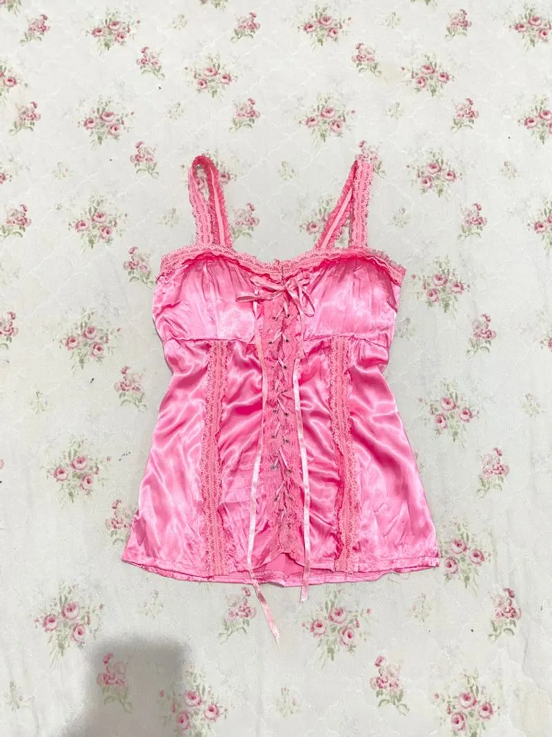 top milkmaid babypink lace corset camisol rare coquette 💗 photo 1