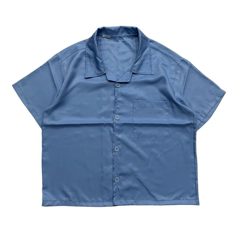 kemeja boxy nobrand biru crop boxy shirt plain y2k square vi photo 1