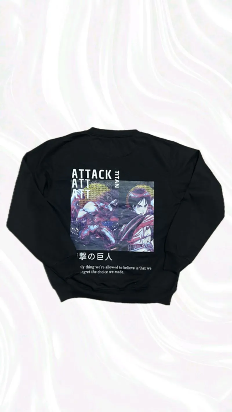 Sweater Crew Neck Hitam dengan Desain Grafis Anime photo 1