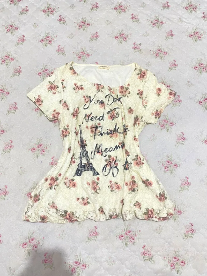 Blouse to lace cream floral fairy coquette vintage y2k rare photo 1