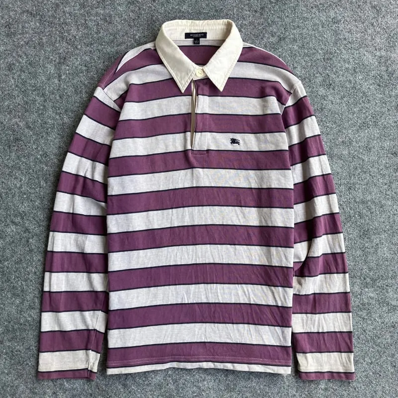 Burberry Vintage Casual Polo shirt Pria purple white photo 1