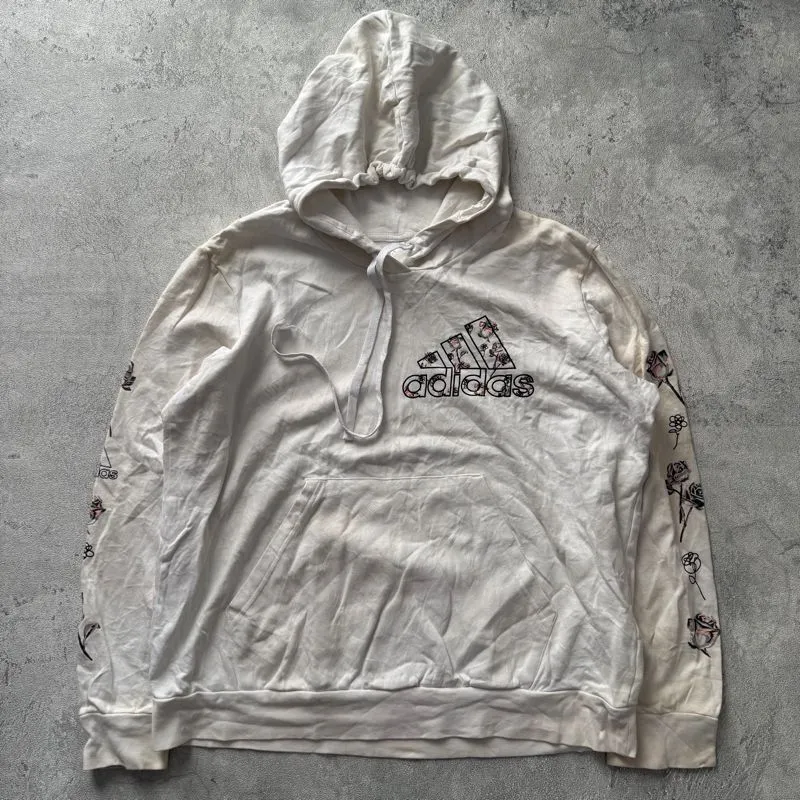Adidas white hoodie with rose graphic photo 1