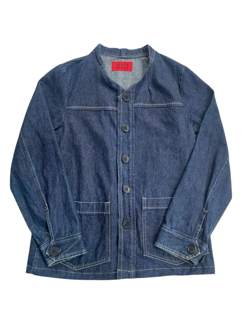Reworked blue indigo open collar jacket photo 1