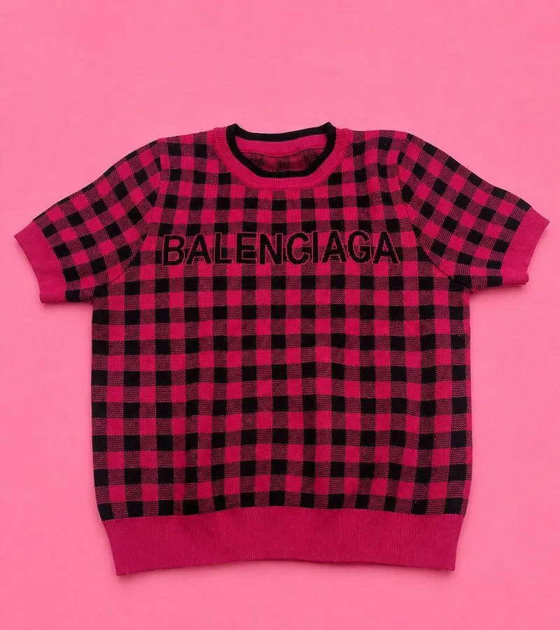 Atasan Maroon Black Stretch Checkered Knit photo 1