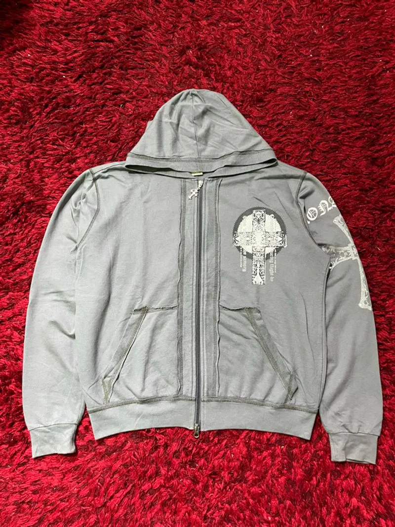 y2k ziphoodie monarchy rhimestone grey photo 1