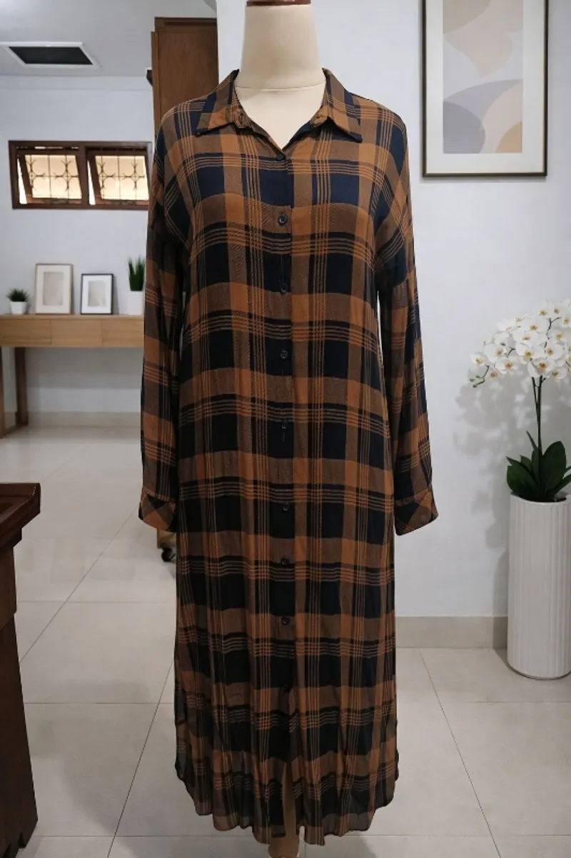 Dress kotak-kotak coklat photo 1