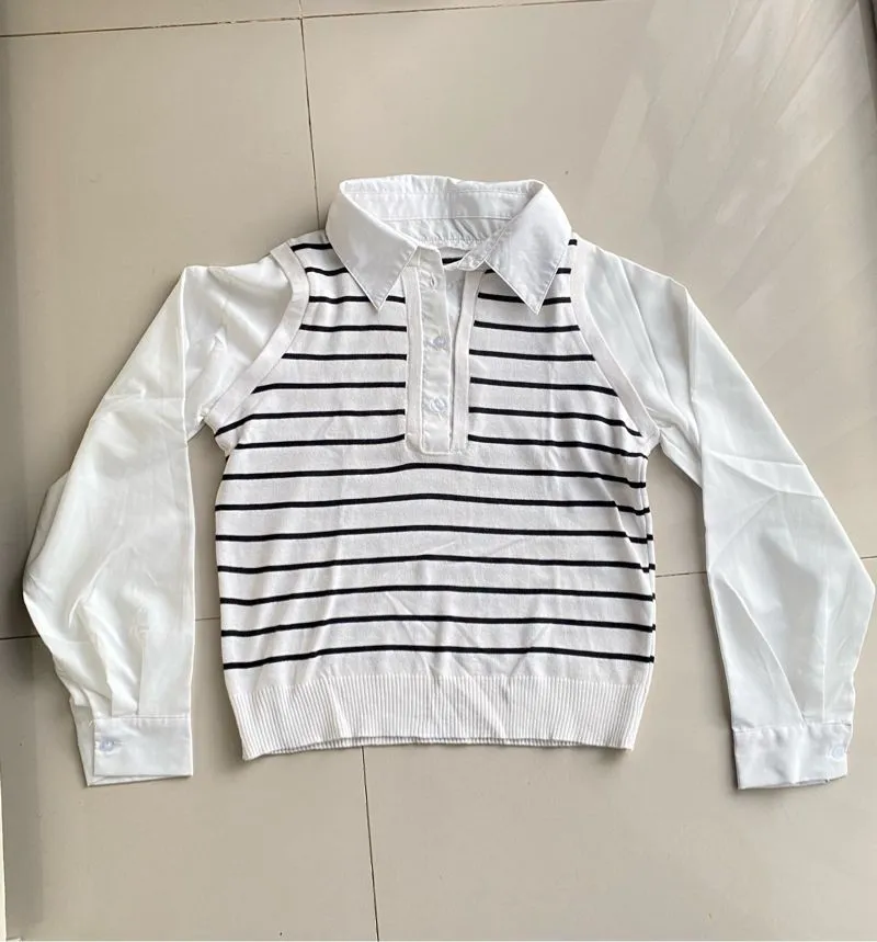 2in1 vest garis garis dan kemeja putih photo 1