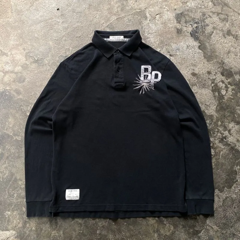 Bean Pole Peter Saville Long Sleeve Polo Shirt Black photo 1