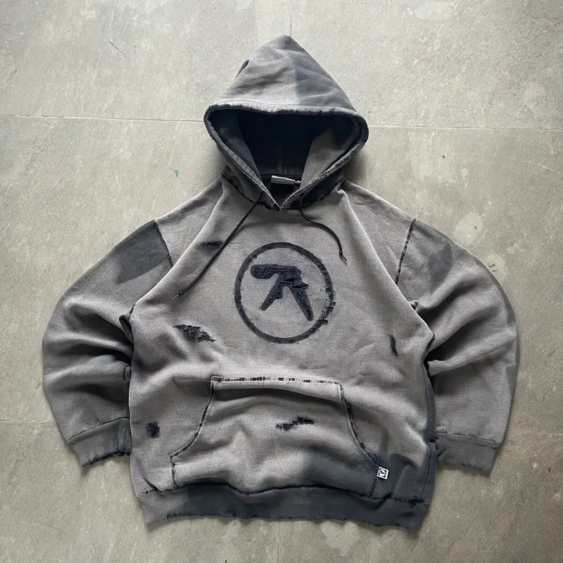 REWORKED SUNFADED DISTRESSED APHEX TWIN HOODIE photo 1