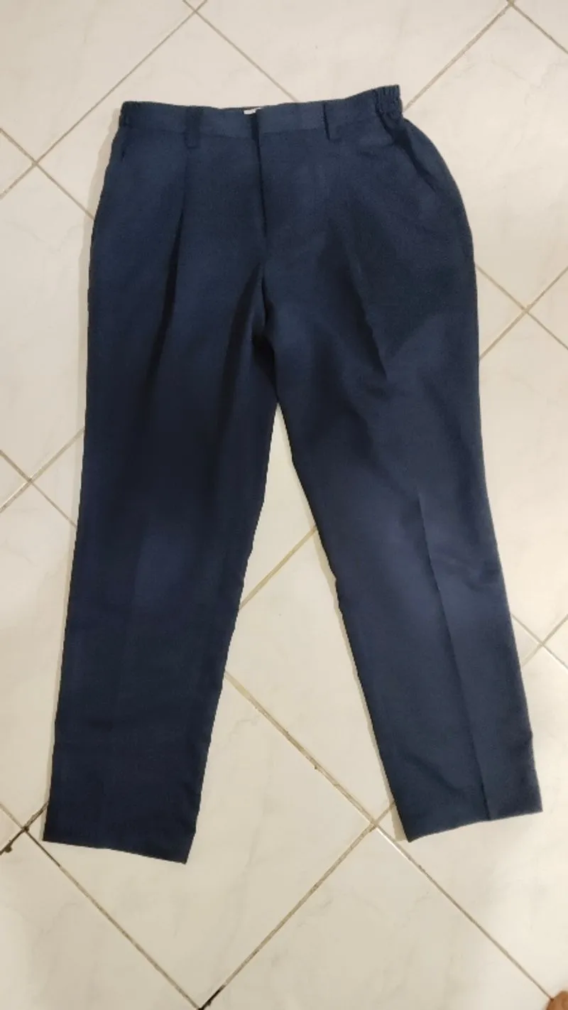 navy pleated trousers w/ elastic waist photo 1