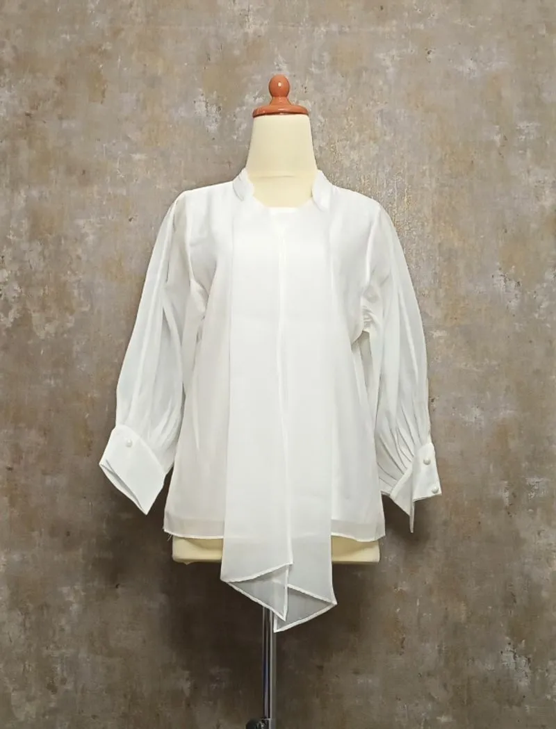 Silk Wei White Chiffon Blouse | Europe Fashion | Size M  photo 1