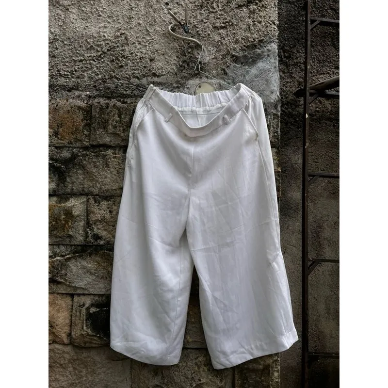 Celana Cropped Wide Leg Wanita 3/4 High Waist Wide Leg Pants photo 1