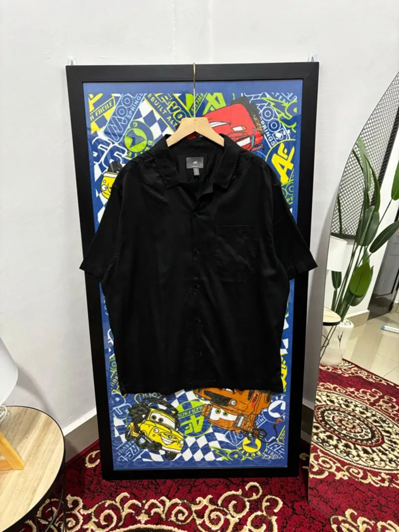 kemeja pria hitam lengan pendek h&m photo 1
