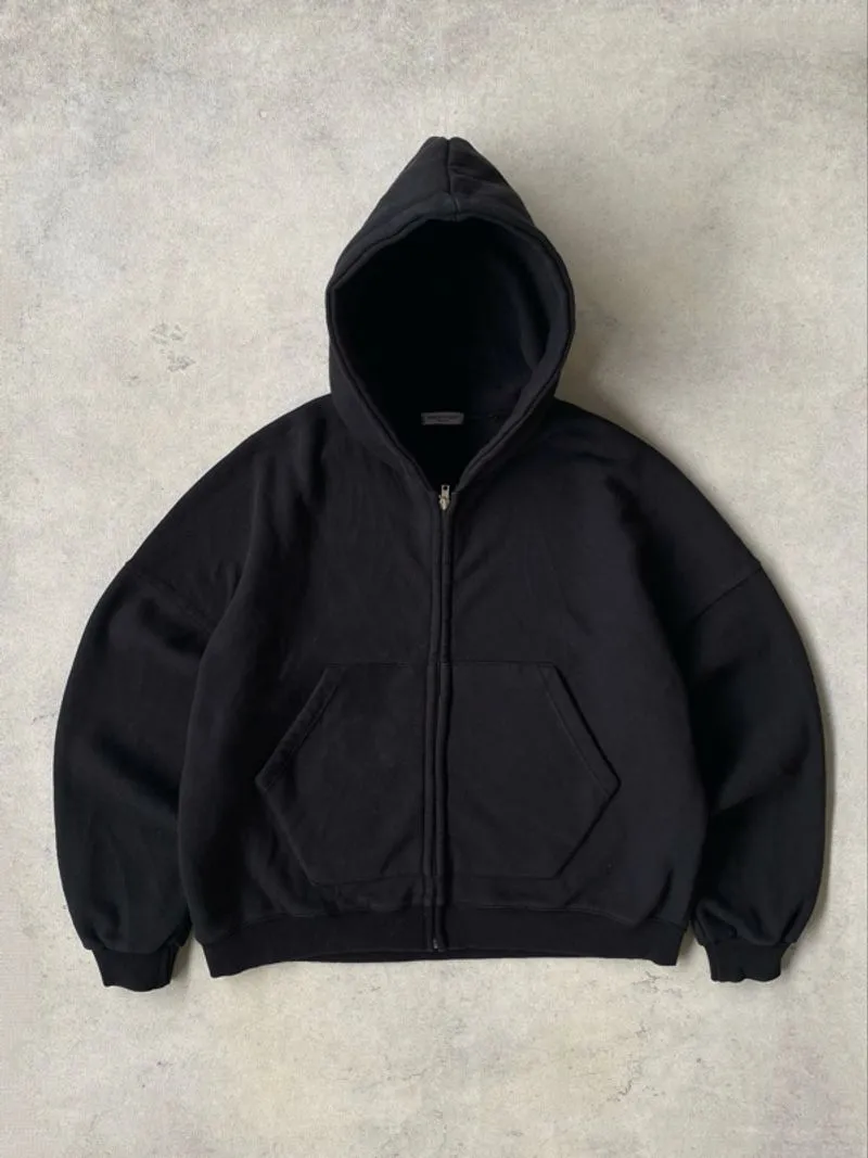 2000s Perfect Black Heavy Weight Boxy Zipper Up Hoodie  photo 1