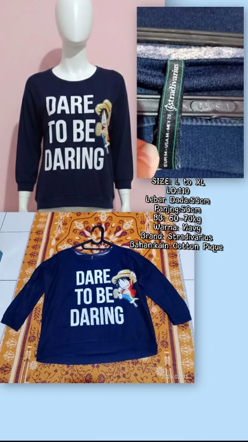 Crewneck Stradivarius Navy Luffy One Piece Cotton Pique photo 1