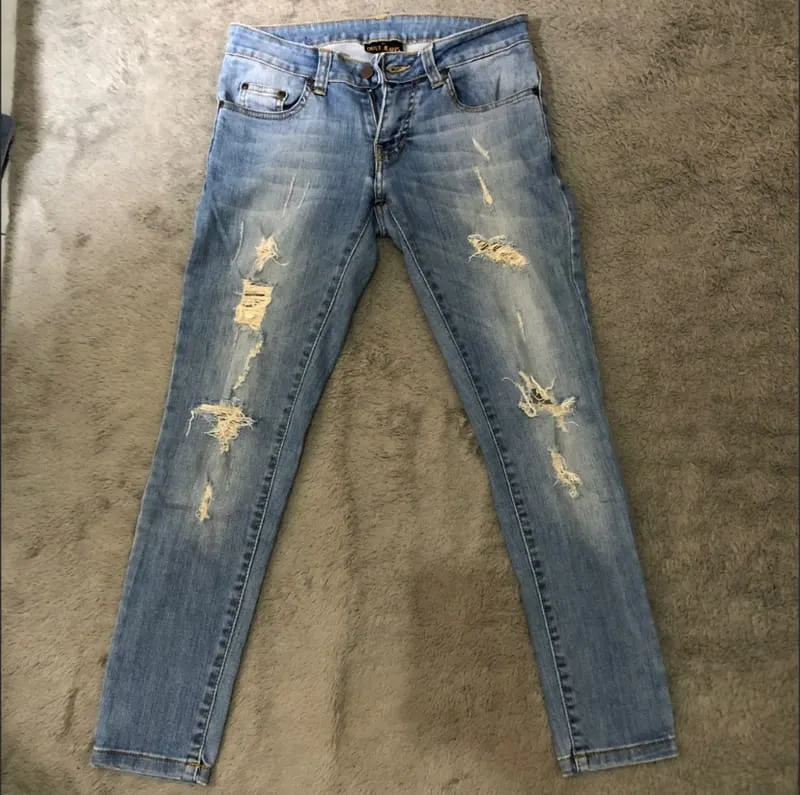 Streetwear Casual Ripped jeans Wanita cream blue photo 1