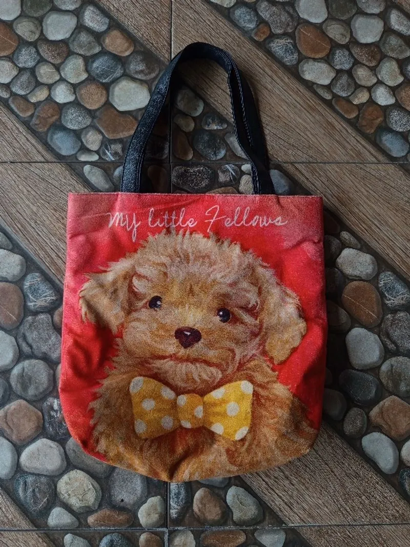 Men's and women's handbags with a poodle image made of velve photo 1