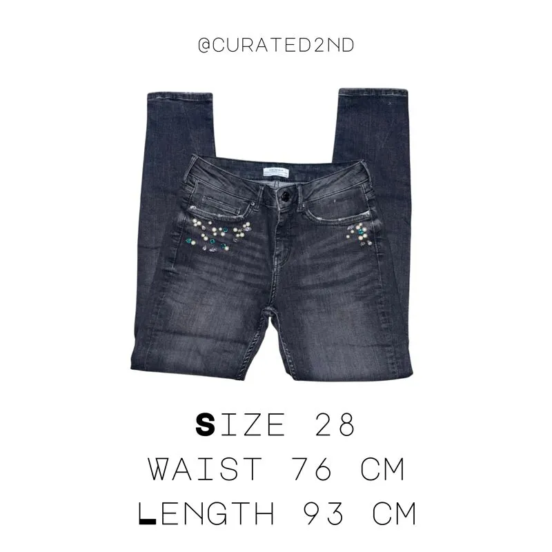ZARA Jeans Wanita Black Denim Original | Detail Payet  photo 1