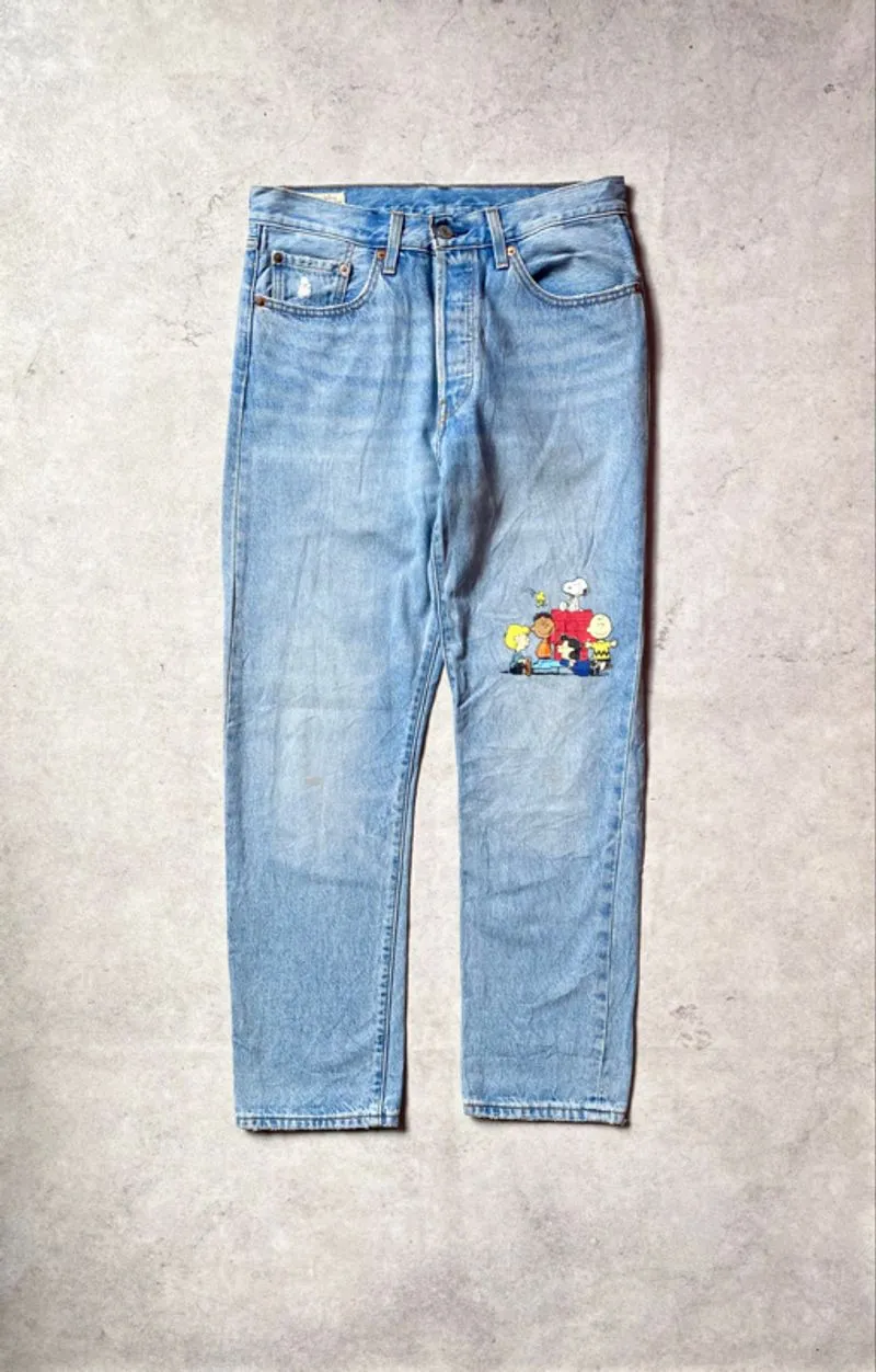LEVIS 501 x PEANUT SNOOPY LIGHT BLUE JEANS photo 1