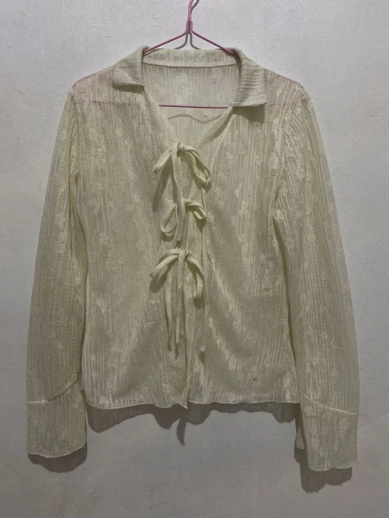 KOREAN DRAWSTRING TULLE CARDIGAN photo 1
