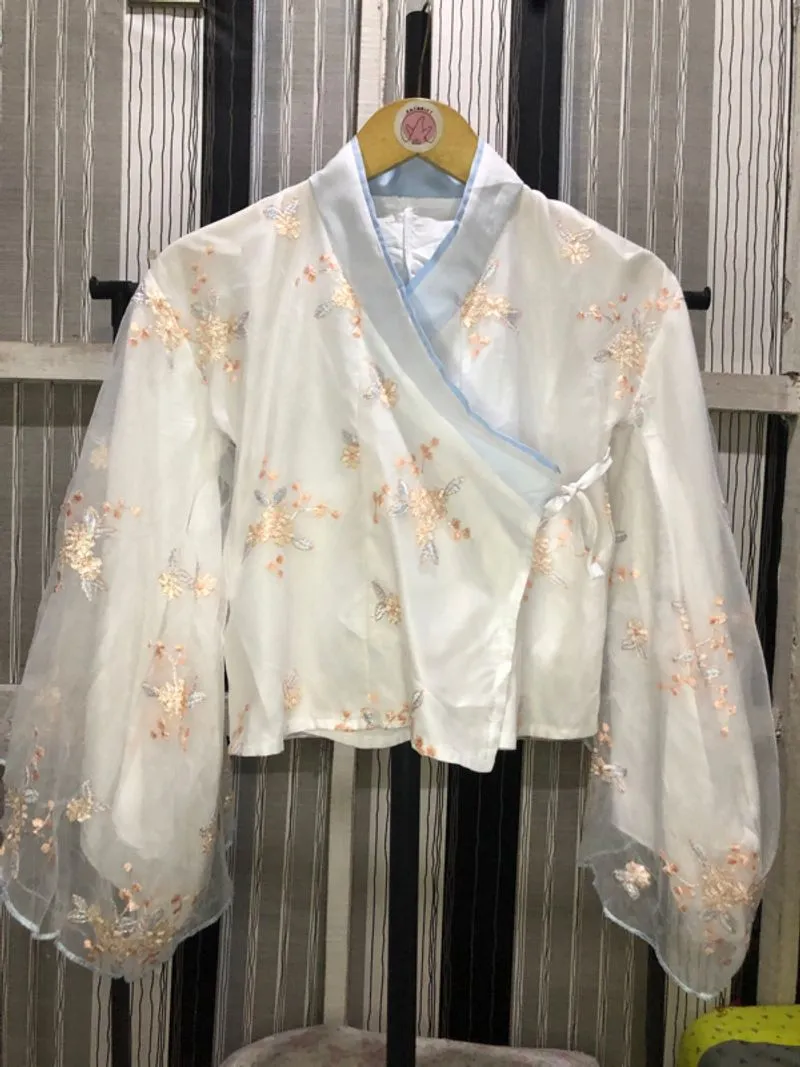 korean lace top traditional kimono / hanbok flared outer fit photo 1
