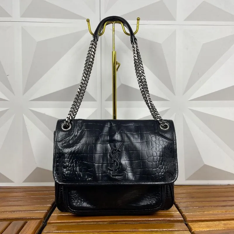 Saint Laurent Niki Medium Croco Embossed Leather Chain Bag B photo 1