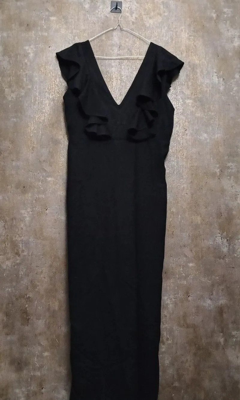 Angel Lelga Black jumpsuit | V-Neck Ruffle | Size M | photo 1