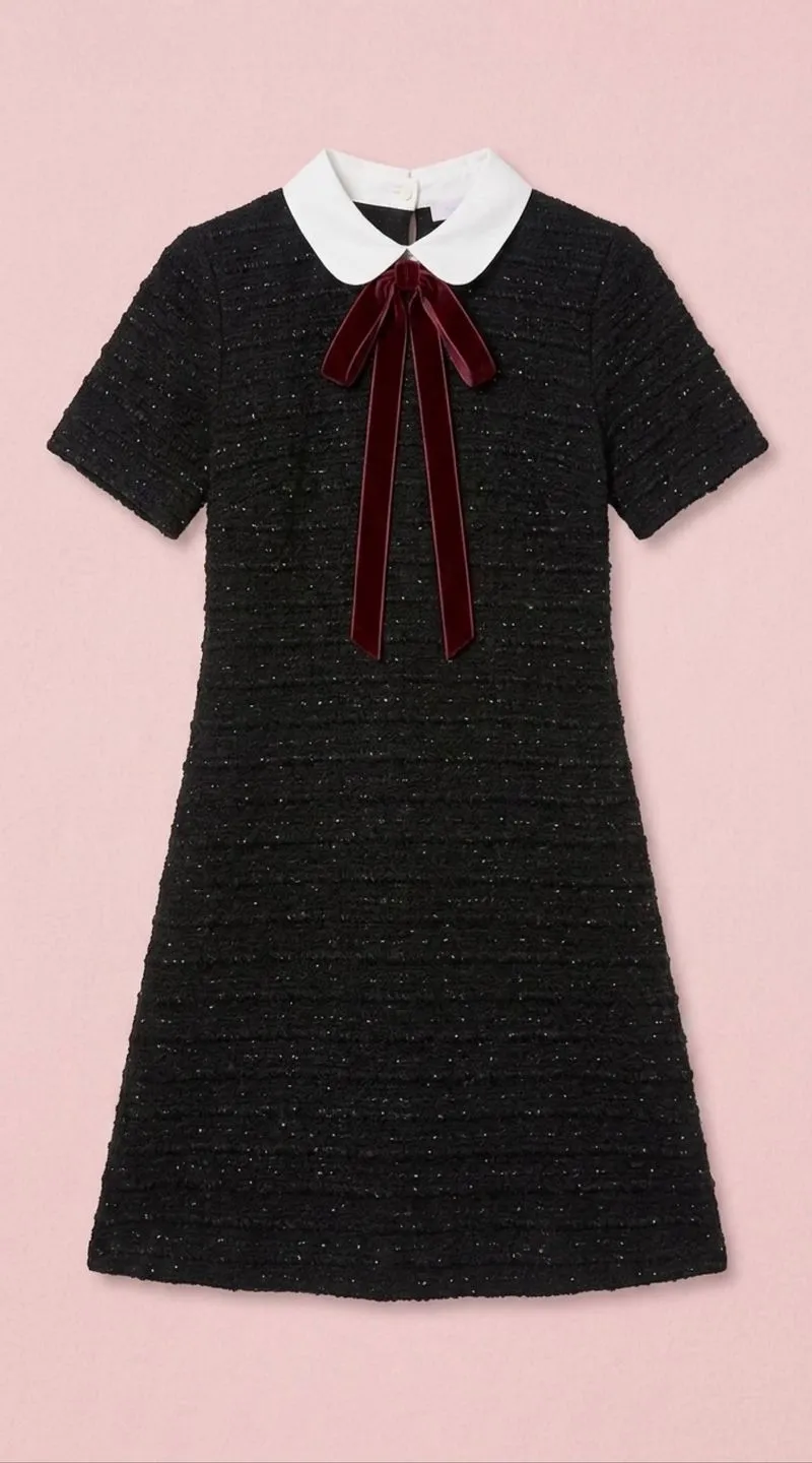 Dress Zara Black Shiny Faux Collar Velvet Bow

 photo 1
