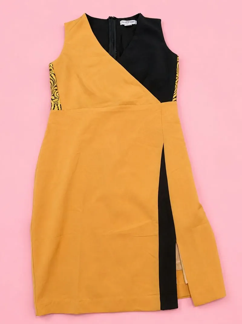 Midi Dress Solemio Mustard Abstract photo 1
