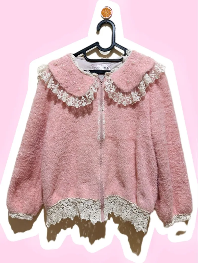 Pink Collar Fuzzy with Lace Zipper Outer photo 1