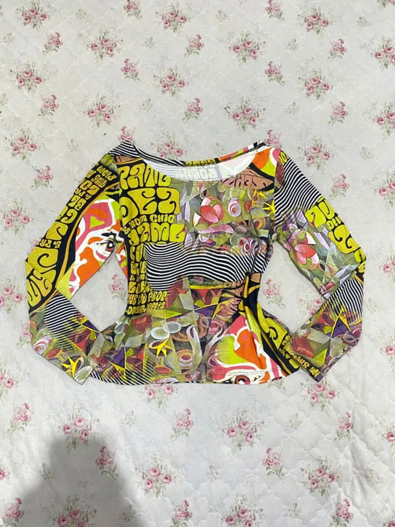 Longsleeve graphic abstrak fullprint casual vintage 90s y2k photo 1