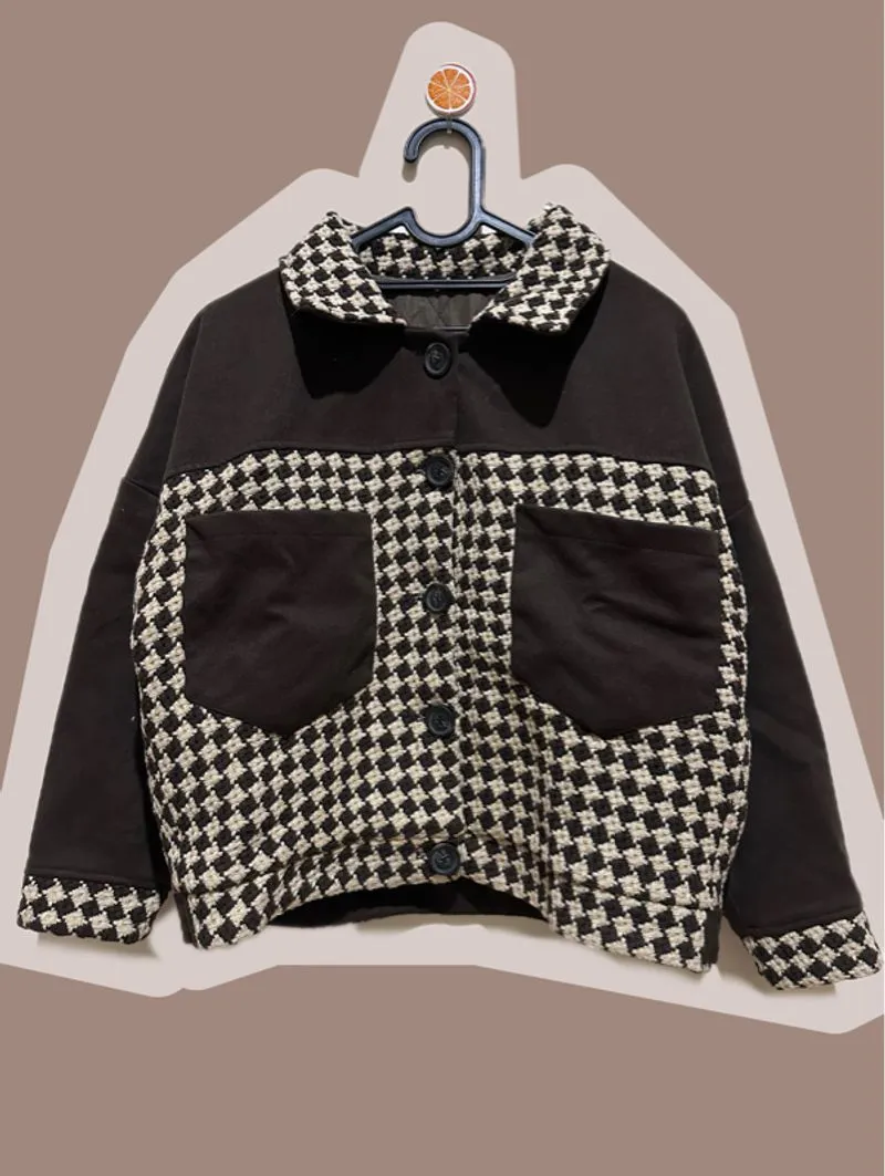 Crop tweed mixed cotton jacket photo 1