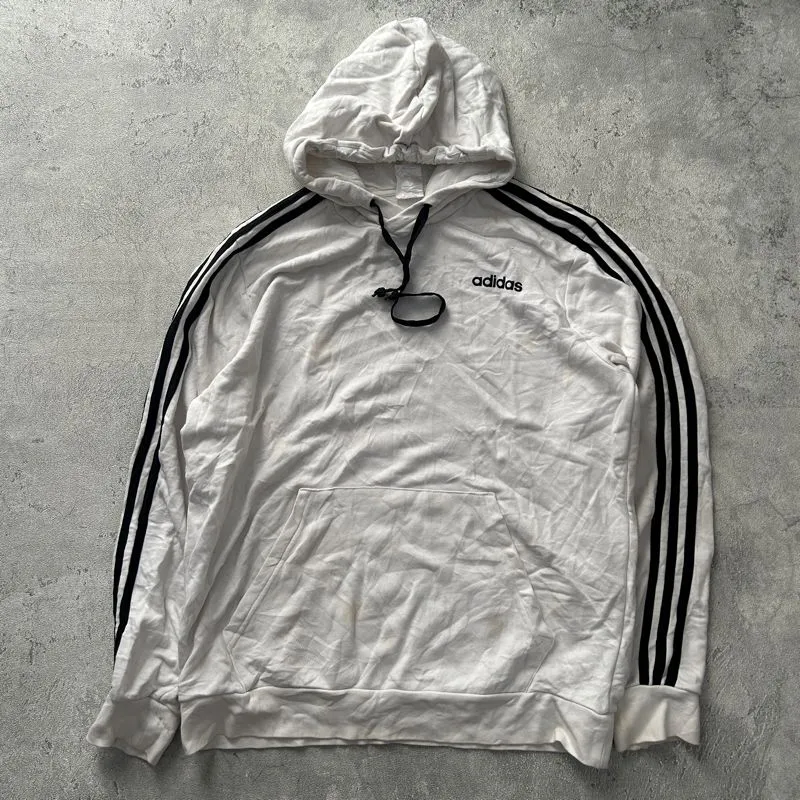 Adidas 3 Line Essentials Pullover Hoodie in white with black photo 1