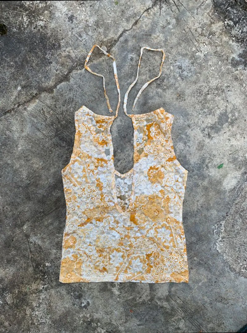 y2k Ofuon Paris Floral Trim Mesh Blouse photo 1
