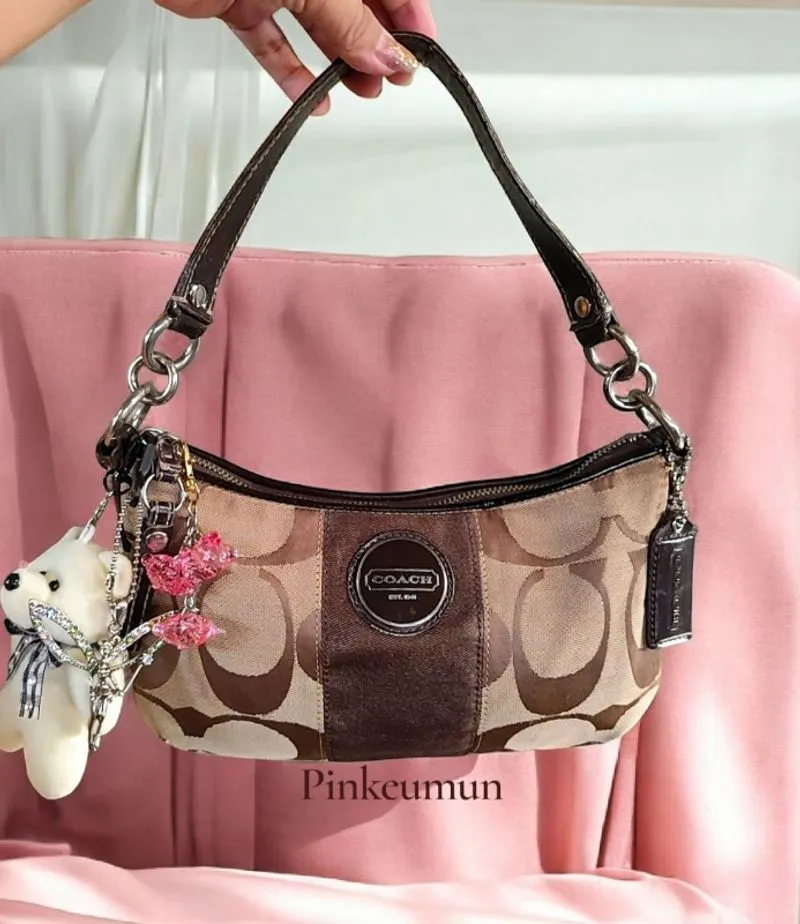 AUTH. VINTAGE COACH SIGNATURE DEMI STRIPE BROWN & TAN photo 1