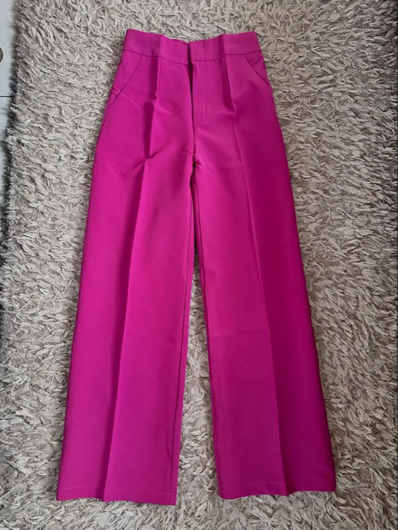 pink high waisted pants photo 1