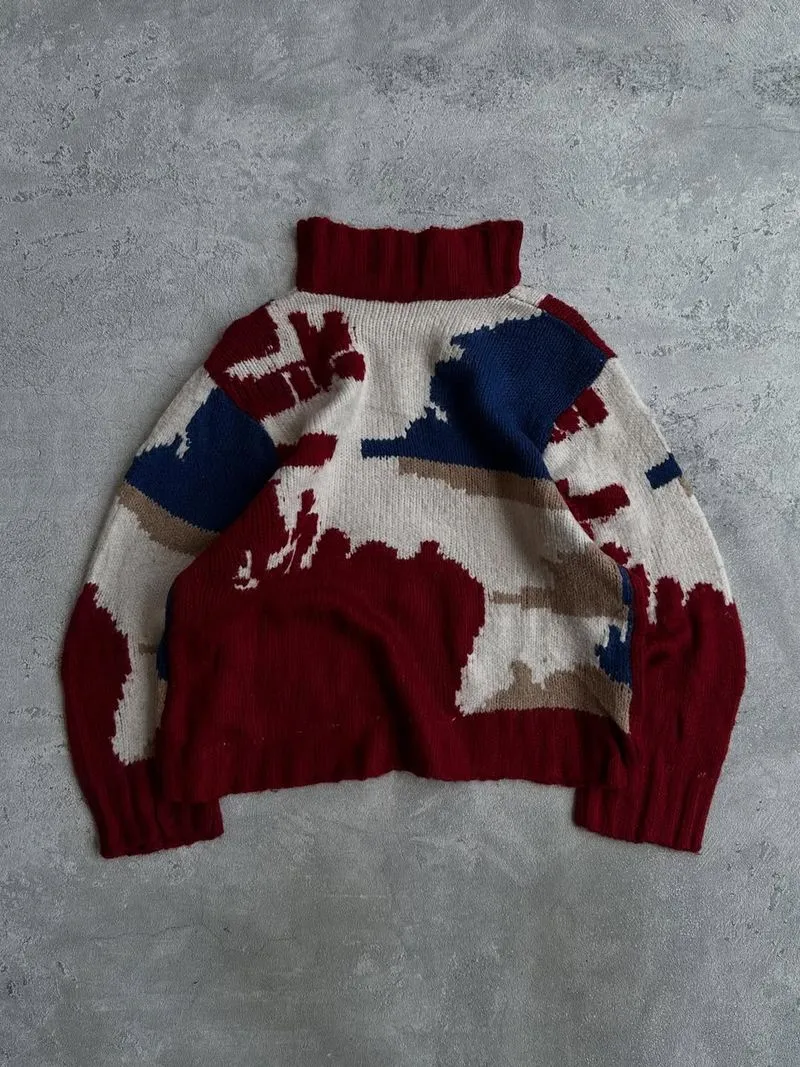 Unbrand knitwear vintage abstract pattern grandpa sweater photo 1