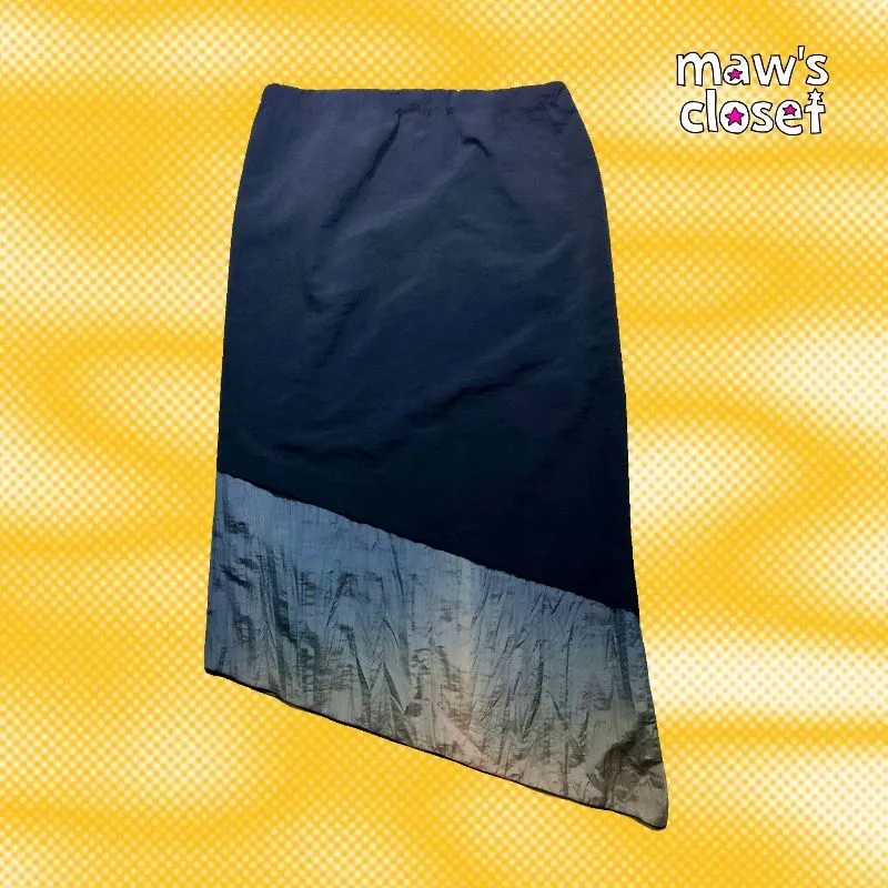 Asymmetrical dark blue gradient straight midi skirt photo 1