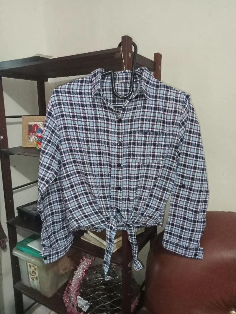 atasan kemeja flanel tartan plaid crop #016 photo 1