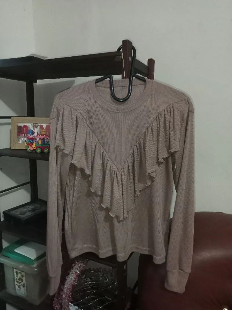 atasan blouse knit ruffle coklat mahagony #024 photo 1