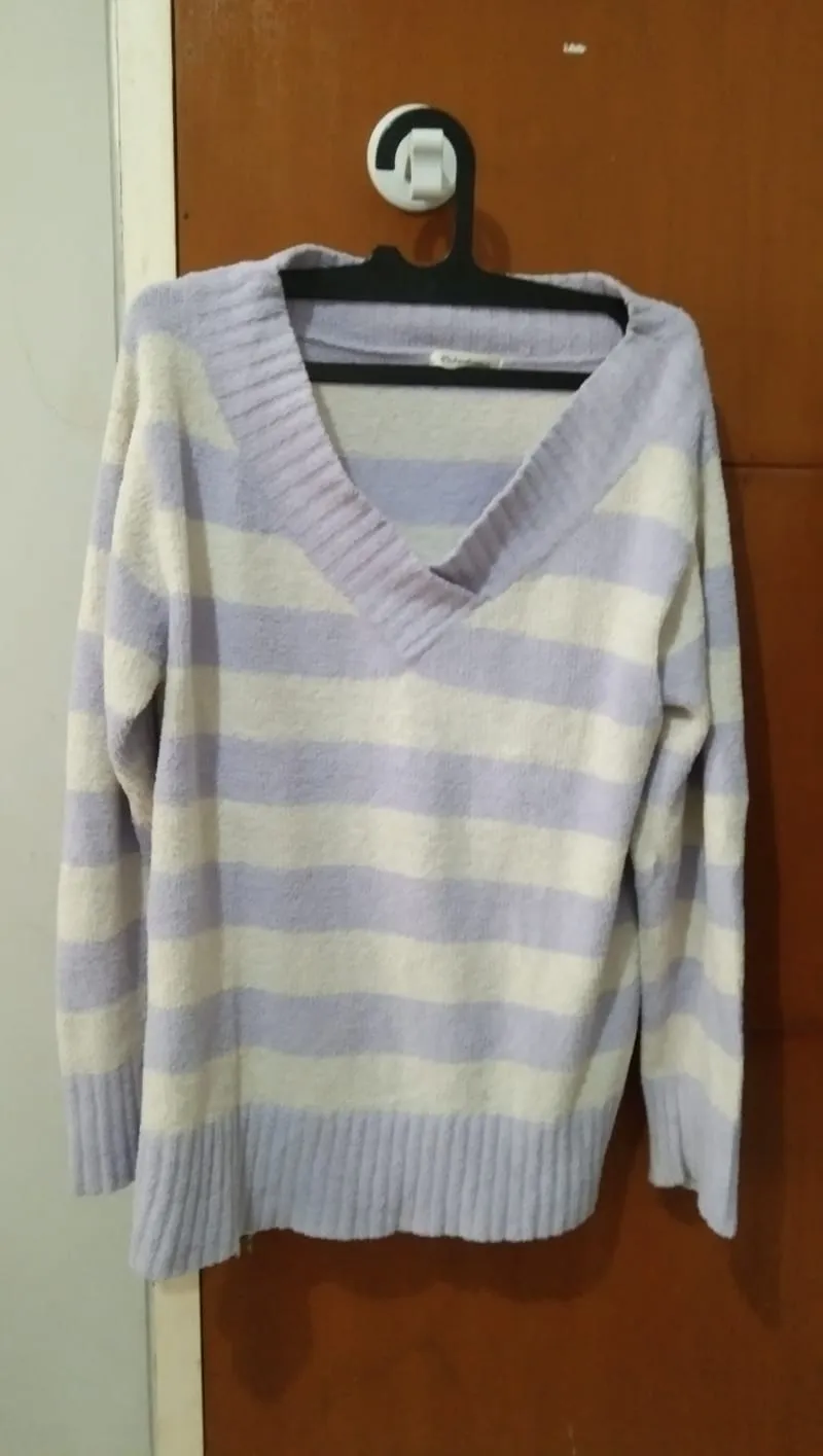 Streetwear Casual Sweater Wanita purple white photo 1