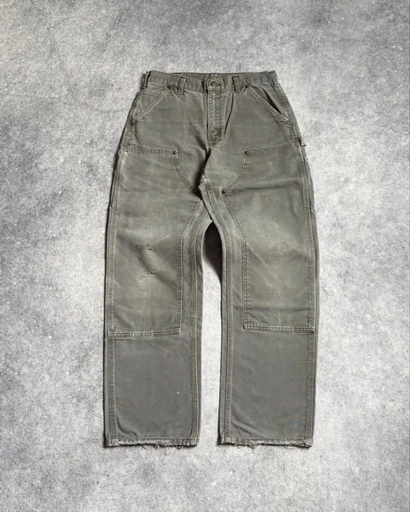 Faded MOS Green Repaired Carhartt Double Knee Pants photo 1